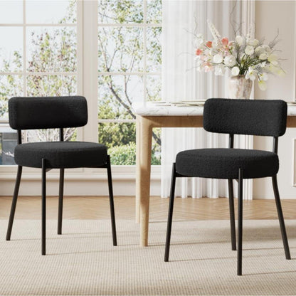 Esszimmerstühle 2er Set mit Teddy Boucle Stoff & Metallbeinen Schwarz