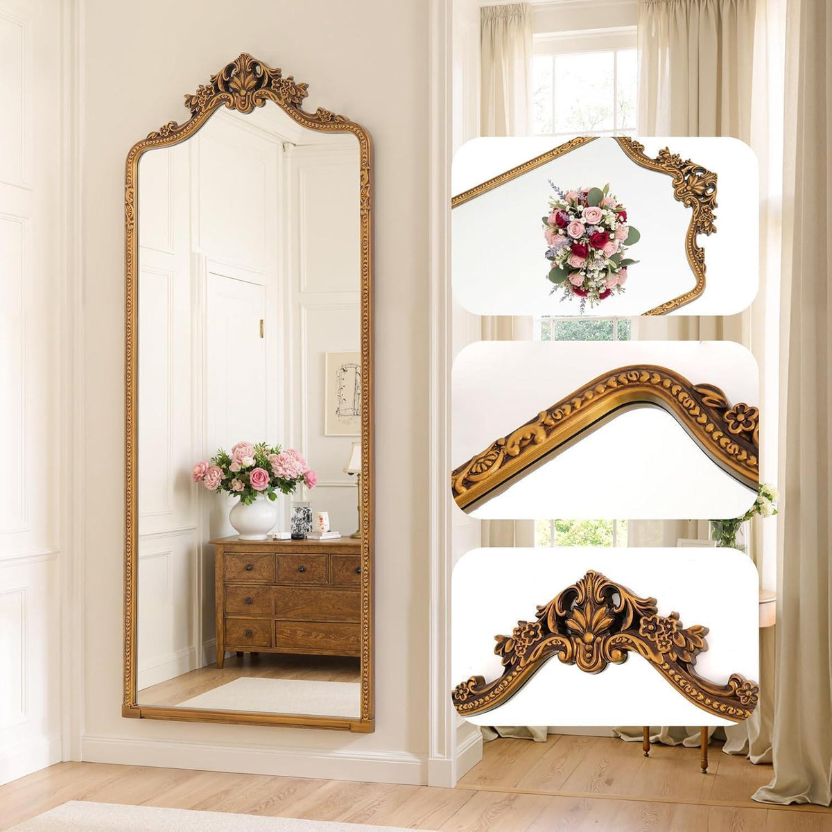 Vintage Standspiegel Goldfarben – 175 x 70 cm, Ganzkörper