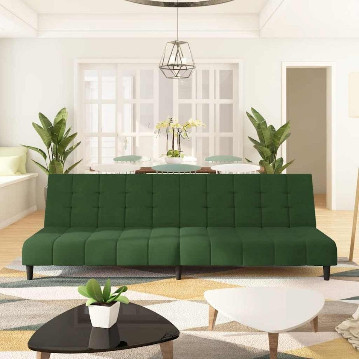 Schlafsessel Dunkelgrün Samt – 2-Sitzer Klappsofa mit Bettfunktion