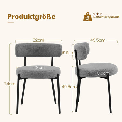 Esszimmerstühle 2er Set Grau – Bouclé Stoff & Metallbeine