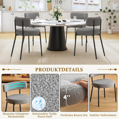 Esszimmerstühle 2er Set Grau – Bouclé Stoff & Metallbeine