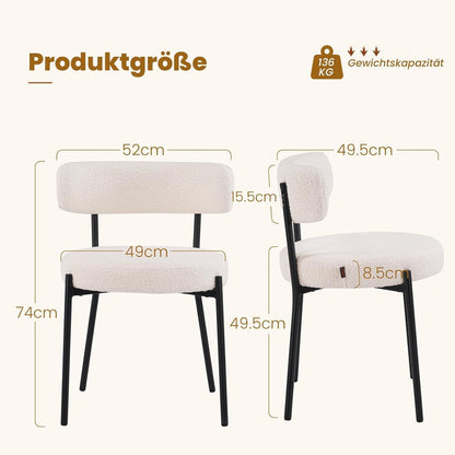 Esszimmerstühle 6er Set mit Boucle Stoff & Metallbeinen Weiß