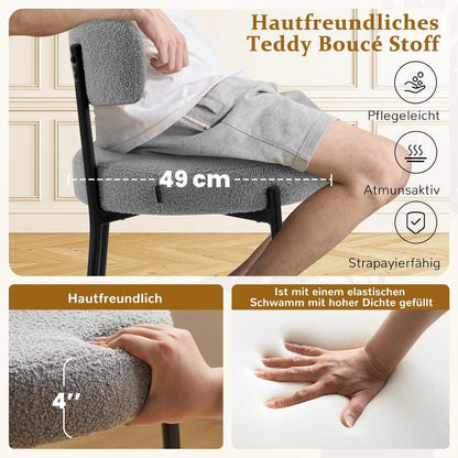 Esszimmerstühle Set 4 – Bequeme Bouclé Stühle Grau