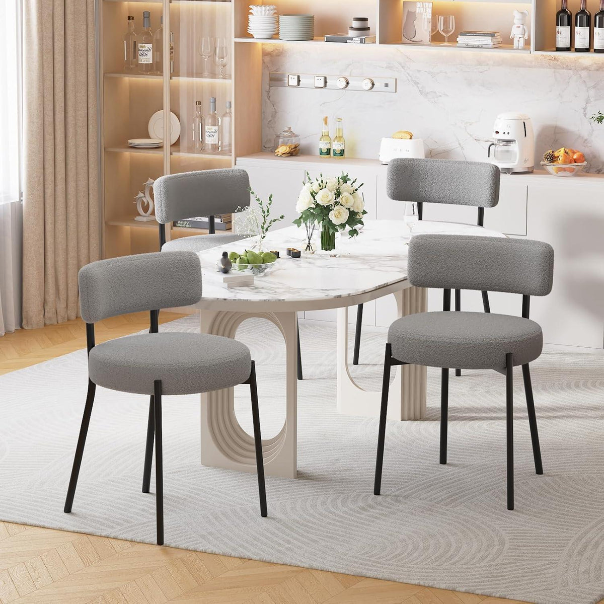 Esszimmerstühle Set 4 – Bequeme Bouclé Stühle Grau