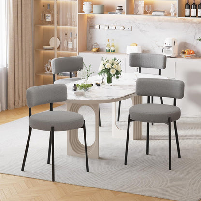 Esszimmerstühle 6er Set mit Boucle Stoff & Metallbeinen Grau