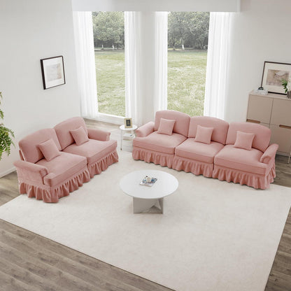 Modulares Sofa 3-Sitzer & 2-Sitzer mit Rüschenschürze, Rosa