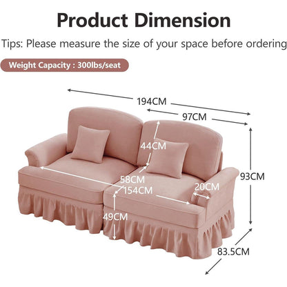 Modulares Sofa 3-Sitzer & 2-Sitzer mit Rüschenschürze, Rosa