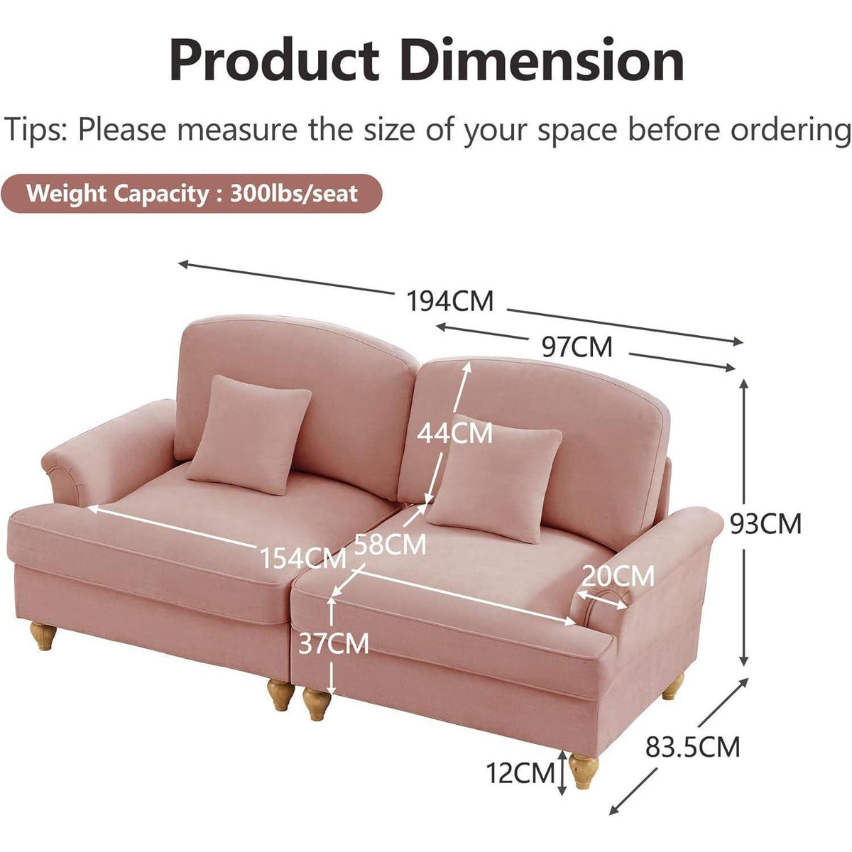 Modulares Sofa 3-Sitzer & 2-Sitzer mit Rüschenschürze, Rosa