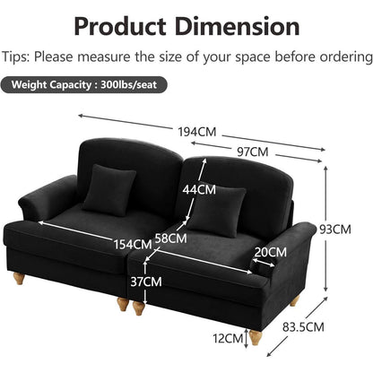 Modulares Sofa 3-Sitzer & 2-Sitzer mit Rüschenschürze, Schwarz