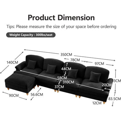 L-förmiges Ecksofa Mittelalter Stil, 4-Sitzer mit Ottomane & Rüschenschürze