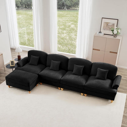L-förmiges Ecksofa Mittelalter Stil, 4-Sitzer mit Ottomane & Rüschenschürze