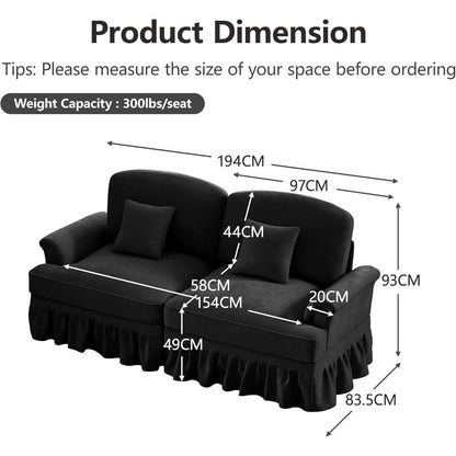 L-förmiges 2-Sitzer Sofa Mittelalter Stil mit Rüschenschürze & Kissen