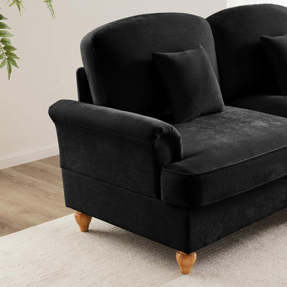 2-Sitzer Sofa Mittelalter-Modern | Abnehmbare Rüschenschürze & Kissen | Schwarz