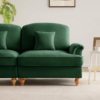 Mittelalter Ecksofa 4-Sitzer mit Ottomane & Rüschenschürze, Grün