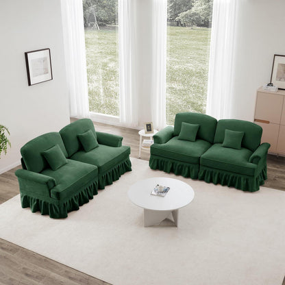 L-förmiges Sofa Mittelalter Stil, Grün, 2-Sitzer mit Rüschenschürze