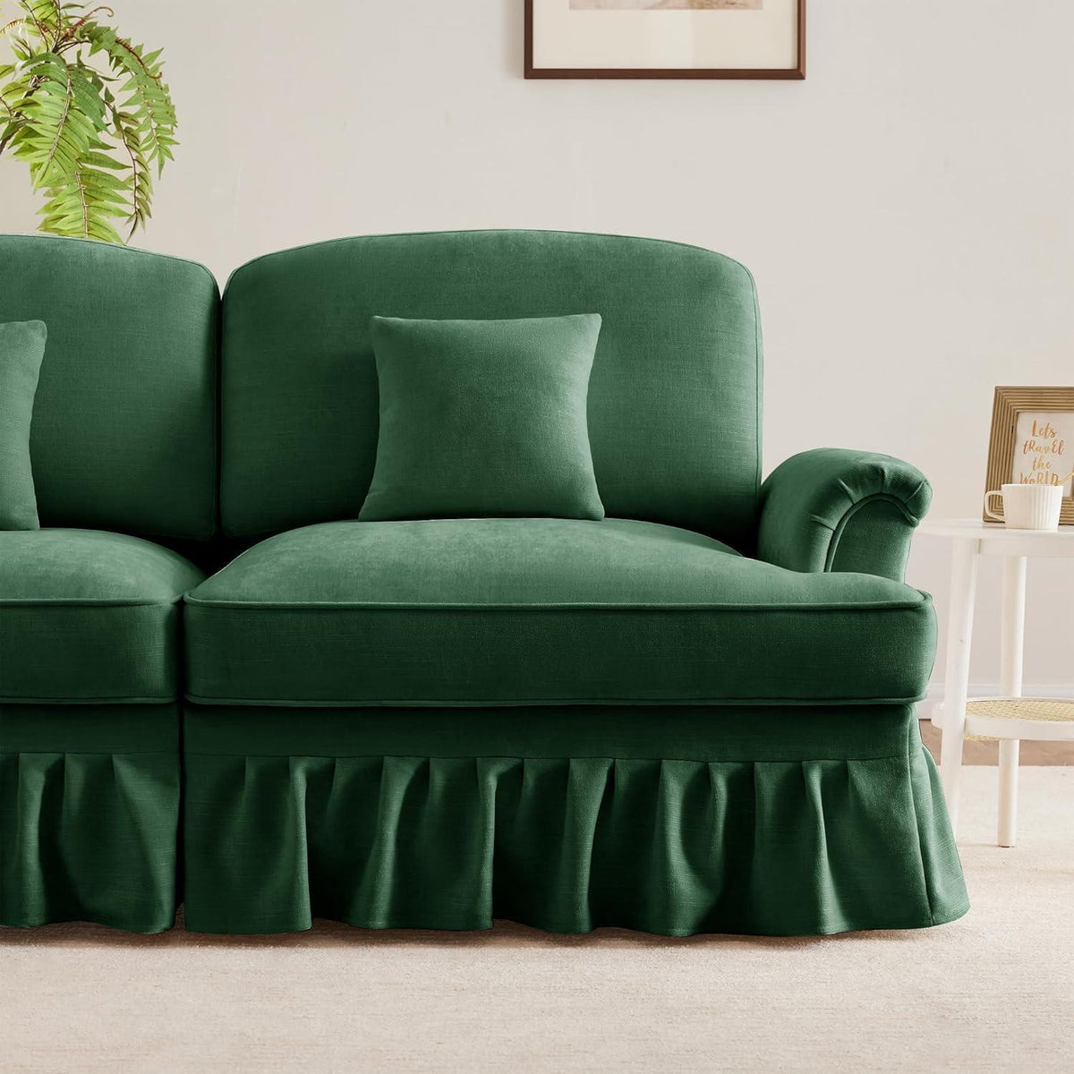 L-förmiges Sofa Mittelalter Stil, Grün, 2-Sitzer mit Rüschenschürze