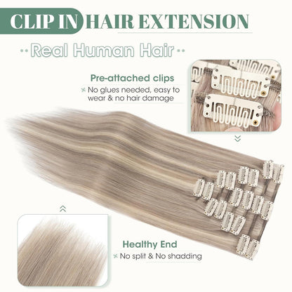 Echthaar Clip-in Blond 45cm Balayage Sandblond