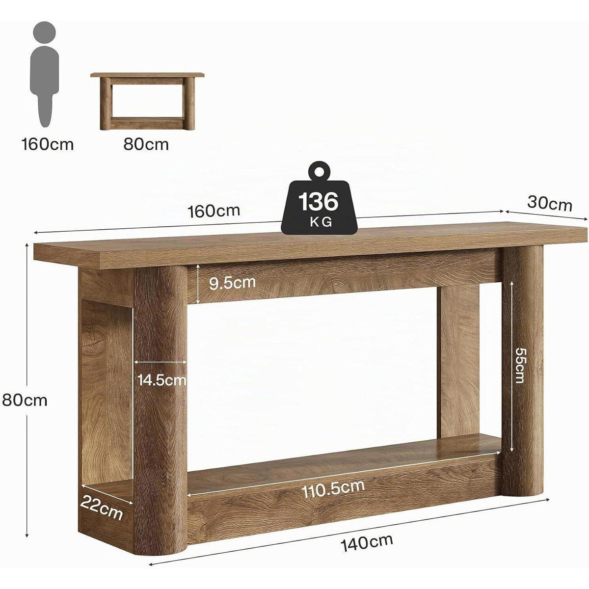 Konsolentisch 160 cm | Flurtisch & Beistelltisch Braun