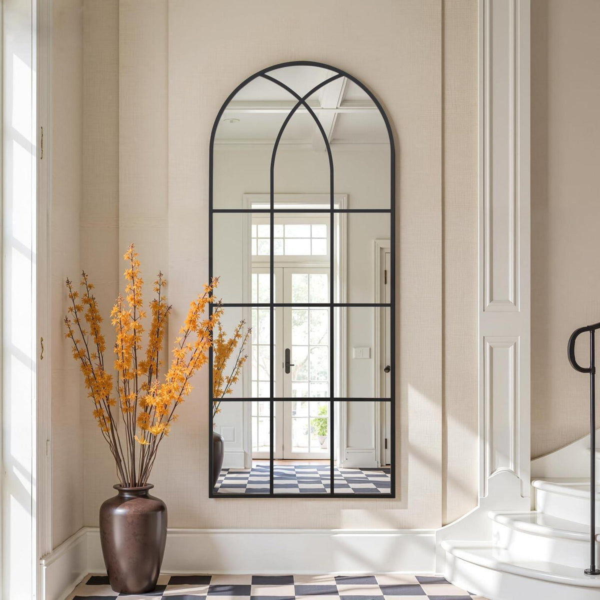 Gewölbter Wandspiegel Schwarz 76x180cm | Fenster Design Spiegel