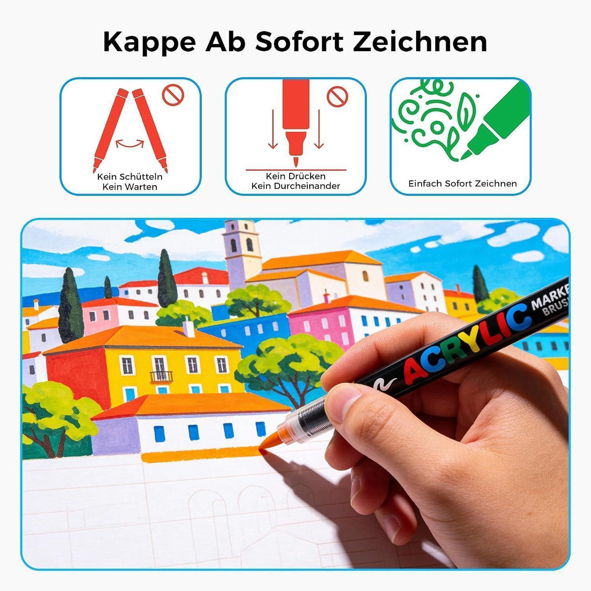 Acrylmarker Set 240 Farben mit Pinselspitze – Mega Künstler-Set