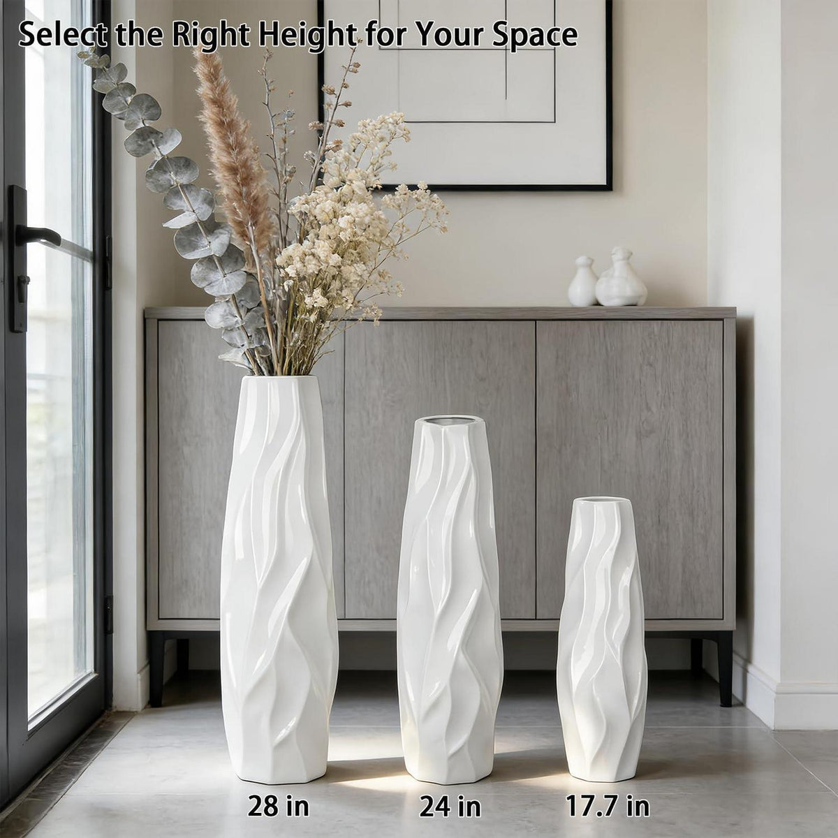 Weiße Keramikvase 45 cm – Minimalistische Deko für Blumen