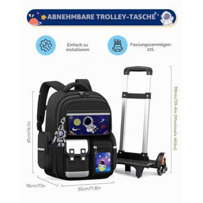 Schulranzen mit Rollen & Reflektoren für Jungen, Schwarz – Astronaut Design