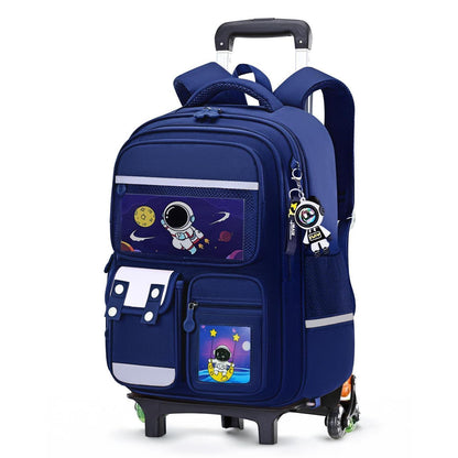 Schulranzen mit Rollen & Reflektoren, Blau – Astronaut Design für Jungen