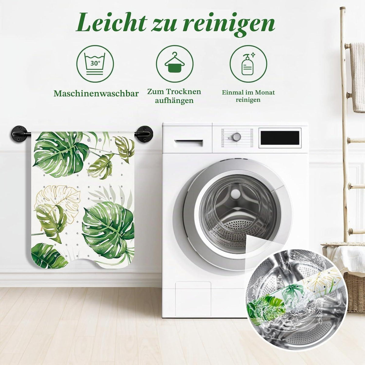 Rutschfeste Badewannenmatte mit Blättermotiv – 100 x 40 cm