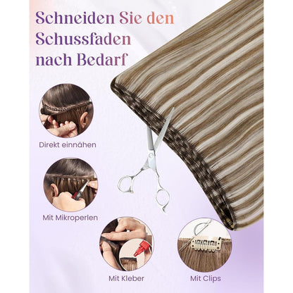 Echthaar Tressen Braun Highlight 50cm - Haarverlängerung