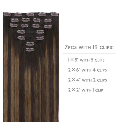 Clip in Echthaarverlängerung Dunkelbraun-Kastanienbraun Balayage