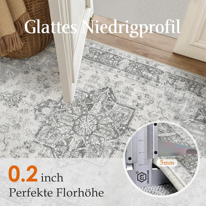 Vintage Teppich Grau 160x230cm Waschbar Rechteckig Wohnzimmer