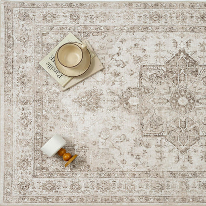 Vintage Teppich Beige 160x230cm Waschbar Rechteckig Wohnzimmer