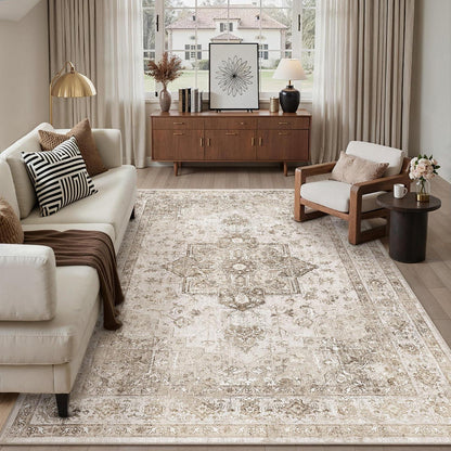Vintage Teppich Beige 200x300cm Waschbar Rechteckig Wohnzimmer