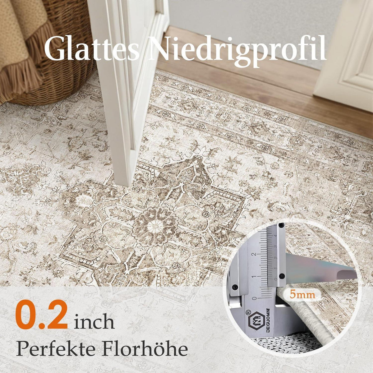Vintage Teppich Beige 200x300cm Waschbar Rechteckig Wohnzimmer