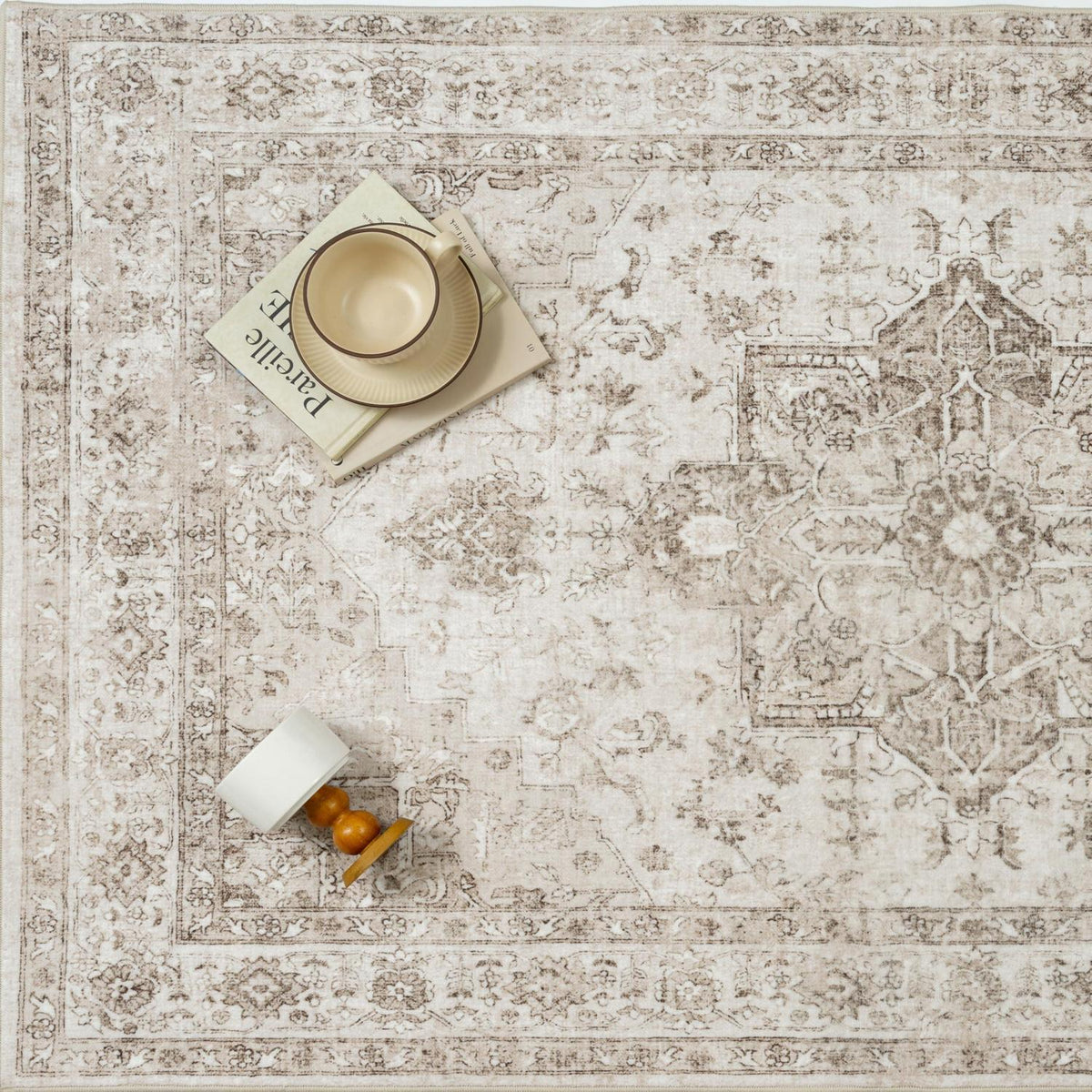 Vintage Läufer Beige 60x180cm – Waschbarer Teppich für Flur