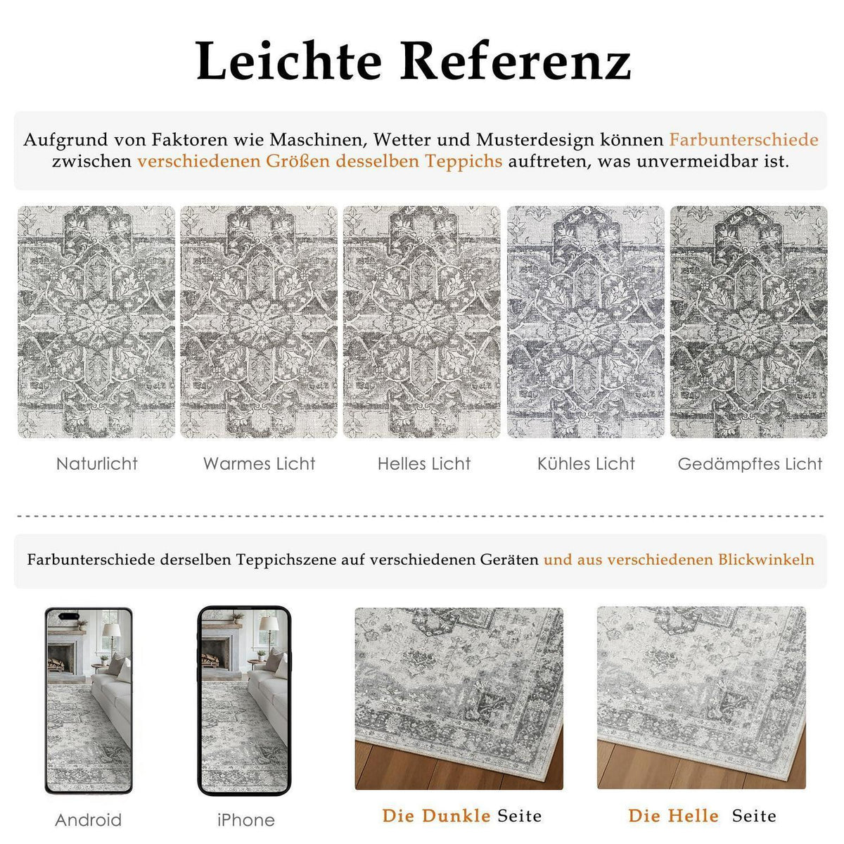 Vintage Teppich Grau 200x300cm Waschbar Rechteckig Wohnzimmer