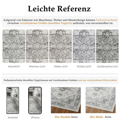 Vintage Teppichläufer Grau 60x240cm Waschbar – Flur Läufer