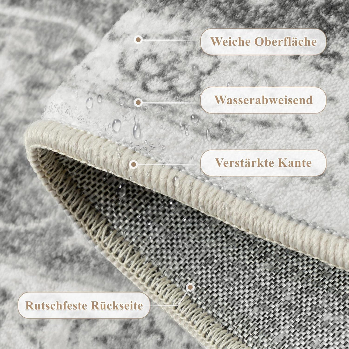 Vintage Teppichläufer Grau 60x240cm Waschbar – Flur Läufer