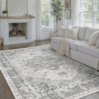 Vintage Teppich Grau 300x400cm Waschbar Rechteckig Wohnzimmer