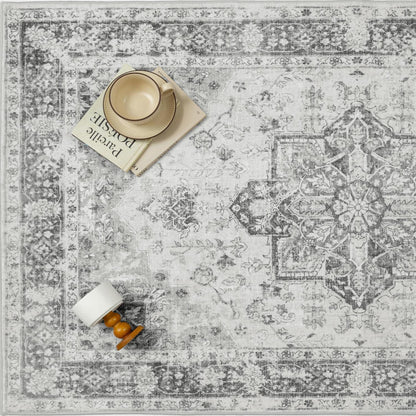 Vintage Teppich Grau 300x400cm Waschbar Rechteckig Wohnzimmer