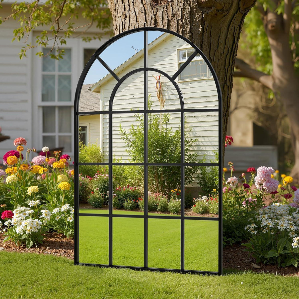 Dekorativer Gartenspiegel 120x75cm - Wandspiegel mit Aluminiumrahmen