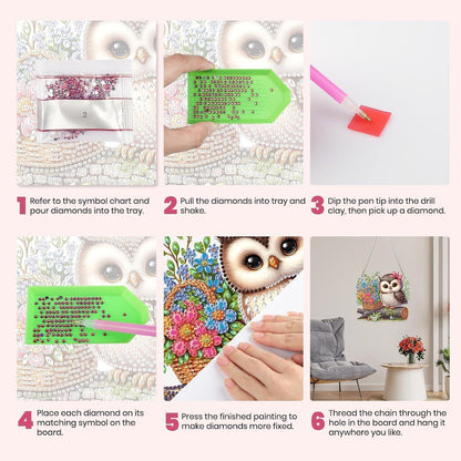 Diamant Painting Eule Anhänger mit Kette – DIY Bastelset