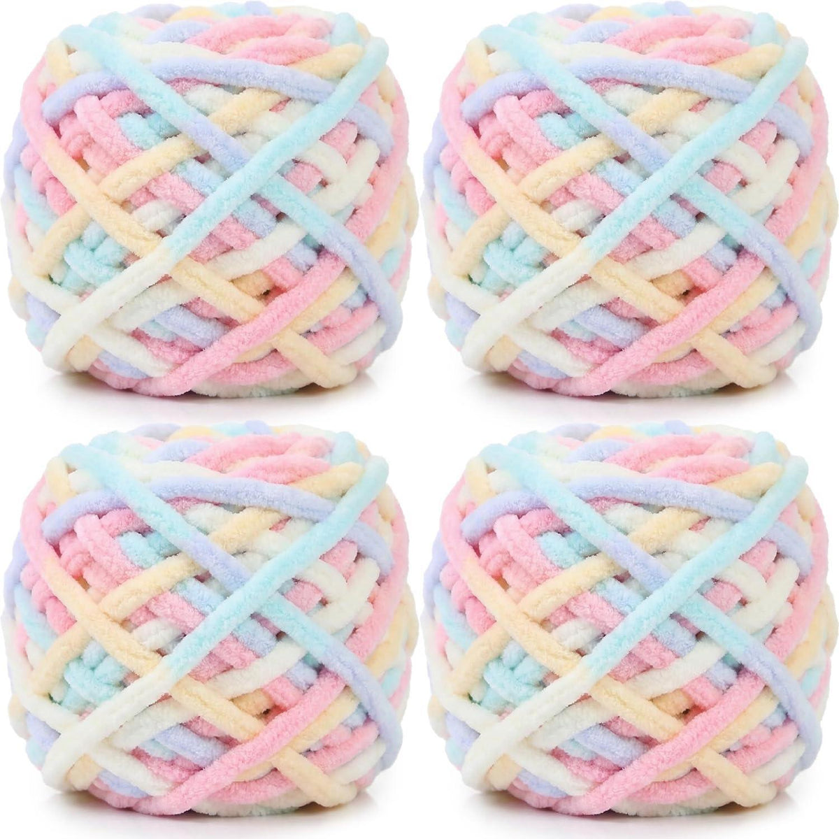 Flauschige Chenille Wolle 4x 100g - Häkeln & Stricken Macaron