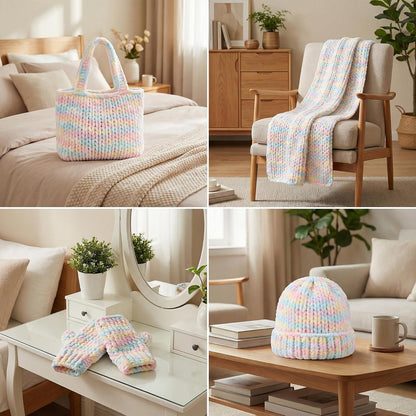 Flauschige Chenille Wolle 4x 100g - Häkeln & Stricken Macaron
