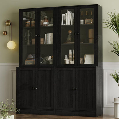 5-stöckiges Bücherregal mit Glastüren – 180cm Vitrine Schwarz