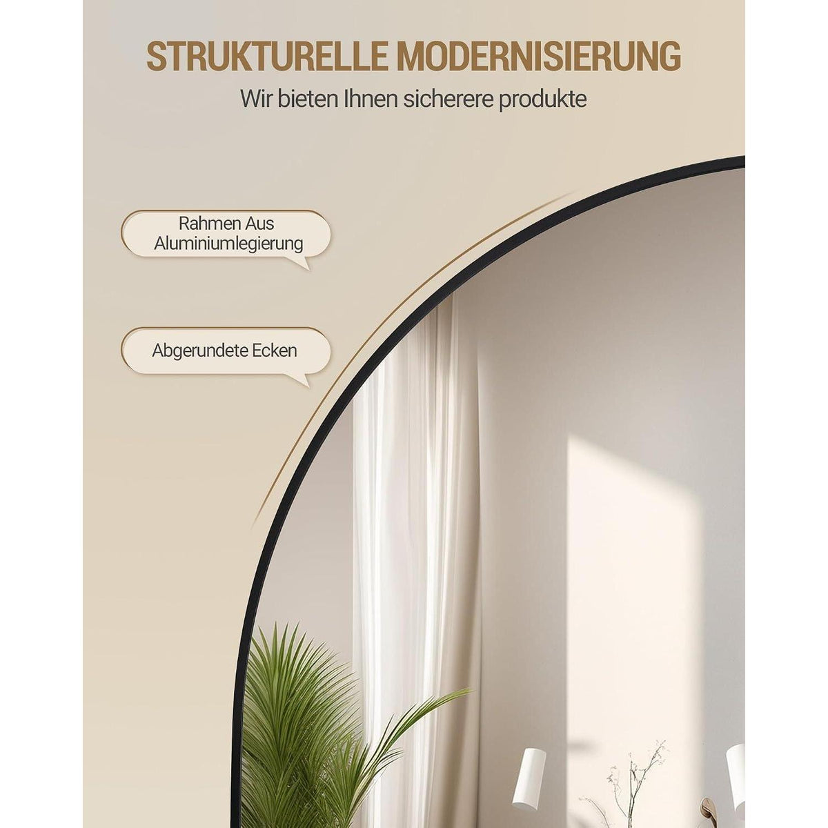 Ganzkörperspiegel Bogenförmig, 170x76cm, Schwarz – Stand- & Wandspiegel