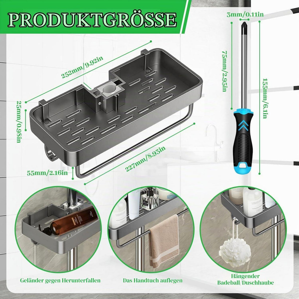 Duschablage ohne Bohren – Grau, Organizer für Badezimmer