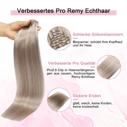Clip-in Haarverlängerung Echthaar 50cm Aschblond Highlight #18p1000