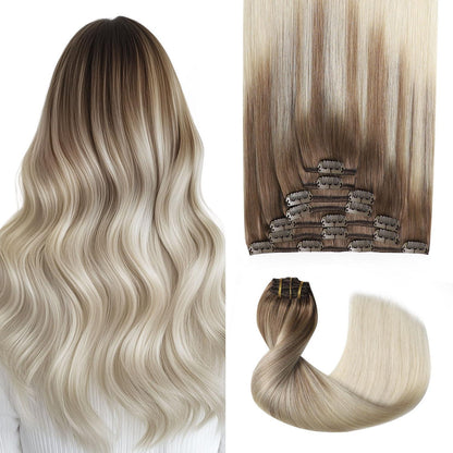 Clip-in Haarverlängerung Echthaar #8/60 Hellbraun-Blond 35cm