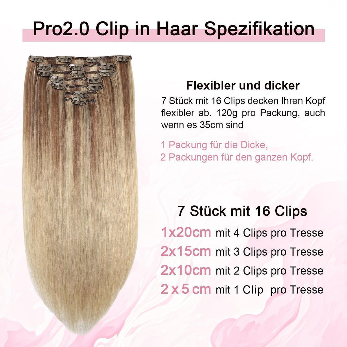 Clip-in Haarverlängerung Echthaar 50cm Hellbraun/Goldblond